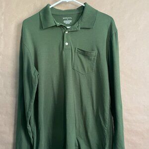 Merona Green Collared Long Sleeve Polo, Men's Size Medium